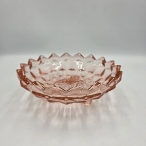 Vintage Jeanette Cubist Pink‎ Depression Glass Footed Candy Trinket Jewelry Bowl